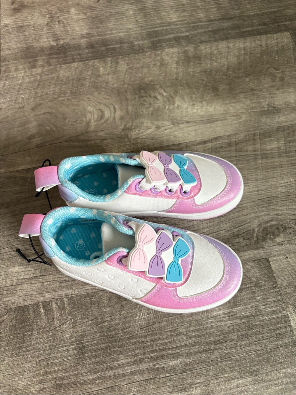 Girls' Pastel Bow Accent Sneakers - White Pink Blue